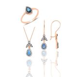 Söğütlü Silver SGTL10988 Gümüş Rose Akuamarin Taşlı Damla Üçlü Set