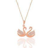 Söğütlü Silver SGTL11032 Gümüş Rose Zirkon Taşlı Çift Kuğu Kolye
