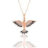 Söğütlü Silver SGTL11130 Gümüş Rose Oniks Taşlı Simurg Anka Kuşu Kolye