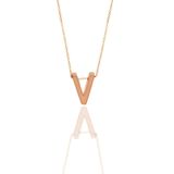 Söğütlü Silver SGTL11182 Gümüş Rose Üç Boyutlu Minimal V Harf Kolye