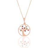 Söğütlü Silver SGTL11189 Gümüş Rose Renkli Taşlı Ağaç Kolye