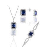 Söğütlü Silver SGTL11598 Gümüş Rodyumlu Safir Taşlı Baget Kesim Üçlü Set