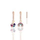 Söğütlü Silver SGTL11641 Rose Zirkon Taşlı Yonca Gök Kuşağı Kombin Üçlü Gümüş Küpe Seti