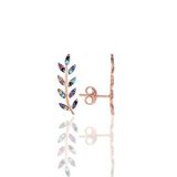 Söğütlü Silver SGTL11679 Gümüş Rose Renkli Taşlı Yaprak Küpe