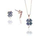 Söğütlü Silver SGTL8246 Kadın Mistik Topaz Taşlı Yonca İkili Set