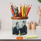 Sohbet Eden Mustafa Kemal Atatürk Ahşap Seramik Kalemlik-797 - Renkli