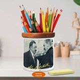 Sohbet Eden Mustafa Kemal Atatürk Ahşap Seramik Kalemlik- s454 - Renkli