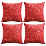 Soho Kumaş Altın Varak Desenli Dekoratif 4'lü Kırlent Yastık Kılıfı Seti - 42 x 42 cm (2, Kırmızı 4'lü)