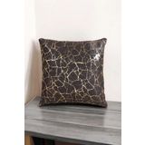 Soho Kumaş Altın Varak Desenli Dekoratif Tekli Kırlent Yastık Kılıfı 42x42 Cm (Siyah-Altın)