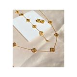 Şöhret takı&aksesuar GOLD taşlı yonca kadın model ( KOLYE BİLEKLİK KÜPE) 3lü set paslanmaz çelik