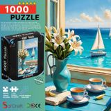 Soi Craft 1000 Parça Puzzle, Mavi Huzur, 68x48 cm | Kayıp Parça Desteği, 2 cm Parça Ölçüsü, Yelkenli ve Çiçek Teması, Türkiye'de Üretildi, Yetişkin ve Çocuk