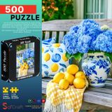 Soi Craft 500 Parça Puzzle Mavi Ortanca ve Limon Temalı #257 | Çiçek Aranjmanı Teması, 2 cm Parça Ölçüsü, Yetişkin ve Aile İçin, Yüksek Kalite Baskı, Özel Koleksiyon