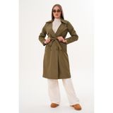 Soi Fashion Kuşaklı Astarlı Uzun Trençkot Haki - 2XL