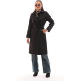 Soi Fashion Kuşaklı Astarlı Uzun Trençkot Siyah - 2XL