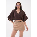 soi fashion Önden Bağlamalı Müslin Bolero Kahverengi