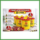 Soi Home Tıbbi Atık Kovası 5 Litre 5 Adet Kapaklı Tıbbi Atık Kutusu Enfekte Atık Kovası Soı