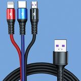 Soillium Universal Çoklu Şarj Aleti Cihazı Kablosu Type-C Micro Lightning 3'lü Örgü Kablo Sağlam Çok Girişli Şarj Kablosu