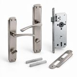 Sola Açılır Wc Banyo Kapı Kolu Aynalı Nikel İnox 1 Takım + Sessiz Gömme Kilit 40 Mm 1 Adet Kilit Set