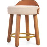 Solano Design Kai Krem Rengi Deri Ahşap Puf - Standart