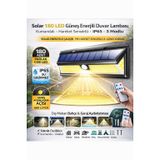 Solar 180 LED Güneş Enerjili Duvar Lambası, Kumandalı, Hareket Sensörlü, IP65 Su Geçirmez, 3 Modlu, Dış Mekan Bahçe & Garaj Aydınlatması