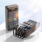 Solar 30.000 Mah Güneş Enerjili LED Işıklı Powerbank Şarj Aleti 2x USB Çıkışlı Çoklu Kablolu - Siyah