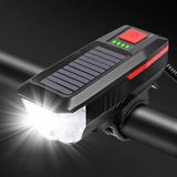 Solar Bisiklet Işığı Ön Farı Bisiklet Kornası Su Geçirmez Güneş Enerjili USB Şarjlı Ön Feneri - Siyah