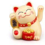 Solar Enerjili Mini Şanslı Kedi Figürü, Sarı Renk, Araba ve Ev Dekorasyonu için, El Sallayan Maneki Neko