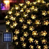 Solar Güneş Enerjili 50 LED Papatya 5 Metre Siyah Kablo 8 Kademeli Bahçe Balkon Ağaç Aydınlatma Dekor Işık - Sarı - Gün Işığı