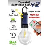 Solar Güneş Enerjili LED Ampul 3 Modlu Uzaktan Kumandalı Solar Camping Lamp - Işık Rengi