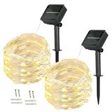 Solar Peri Işıkları Dış Mekan, [2'Li Paket] 100 Led'ler Peri Işıkları Dış Mekan Güneş 10 Metre 8 Mod Dış Mekan Telli Işıklar Düğün, Parti Ve Noel, Bahçe Dekorasyonu Binası Aydınlatma Dış Mekan (Sıcak