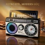 Solar Şarjlı Bluetooth Radyo Saatli Rgb Ledli Usb/Sd Destekli Type-C Şarjlı Nostaljik Radyo