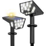 Solar Spot Işıklar Dış Mekan IP65 Su Geçirmez, 53 LED Güneş Enerjili Bahçe Avlu Işıkları Dış Mekan 3 Modlu Manzara Spot Işığı Araba Yolu Sundurma 2'li Paket için Otomatik Açma/Kapama ile (Soğuk Beyaz)