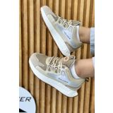 Solazer Kadın Bej Gri Ortopedik Confort Taban fileli Sneaker Günlük Spor Ayakkabı 029