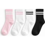 Solde Socks 4'lü Pamuklu Kız Çocuk Günlük Çorap Seti – Modern Çizgili Desen, Konforlu ve Kaliteli - 30 - 31 - Çok Renkli