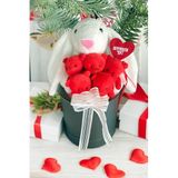 SOLE Premium Özel Hediye Kutusunda 45 cm Beyaz Bunny Tavşan ve 5 Adet Kırmızı Peluş Ayıcık Buketi Kırmızı