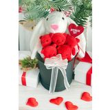 Sole Premium Özel Hediye Kutusunda 45 Cm Beyaz Bunny Tavşan Ve 5 Adet Kırmızı Peluş Ayıcık Buketi
