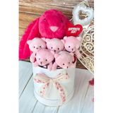 Sole Premium Özel Hediye Kutusunda 45 Cm Fuşya Bunny Tavşan Ve 5 Adet Pembe Peluş Ayıcık Buketi