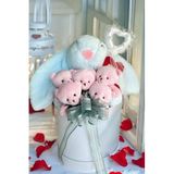 Sole Premium Özel Hediye Kutusunda 45 Cm Mavi Bunny Tavşan Ve 5 Adet Pembe Peluş Ayıcık Buketi