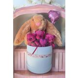 Sole Premium Özel Kutusunda; 45 Cm Kahve Bunny Tavşan, Simli Kalp 3 Adet Fuşya Ayıcık Ve Kalp Balonlu Buket