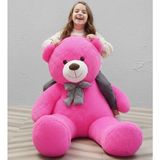 Sole Sevgiliye Özel- Papyonlu 140 cm Dev Boy Sevimli Peluş Koca Ayı - % 100 Yerli, Pelüş Ayıcık - Fuşya