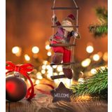 SOLE Yılbaşı Süsü Ahşap Merdivenli Noel Baba Figür Büyük Boy 40 cm - Merdiven ile 78 cm