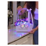 Solemia Lila Kelebek Figürlü RGB LED Işıklı, Kurdele ve Taş Süslemeli Kelebek Buketi Sepeti Arkadaşa, Kıza, Sevgiliye Hediye