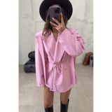 Solena Kadın Oversize Kuşaklı Bağlama Detay Ceket Pembe