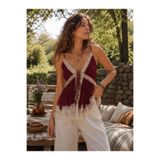 solena sln Kadın Bohem Stil Dantelli Askılı Bluz V Yaka İnce Askılı Yazlık Önden Bağlamalı Bluz