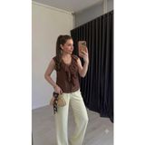 solena sln Kadın V yaka Fırfırlı Volanlı Şık Transparan Bluz