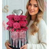 Soleshopping 6'lı Pembe Ayıcık Buketi, Silindir Hediye Kutusunda, Kalpli Balon, 30 x 27 cm, Fuşya