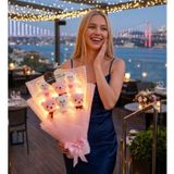 Soleshopping LED Işıklı Pembe Peluş Ayıcık Buketi, 35 cm, Kalp Aynalı Hediye Seti
