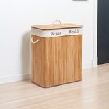 Soley | Foldi | Bamboo Çift Hazneli Örme Çamaşır Sepeti - 32x52x63 - Beyaz