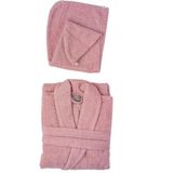 Soley | Mayda | Ekstra Yumuşak %100 Pamuklu Saç Bonesi & Kadın Bornoz Seti - 2XL - Gülkurusu
