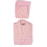 Soley Mayda Pembe Ekstra Yumuşak %100 Pamuk Saç Bonesi Bornoz Seti